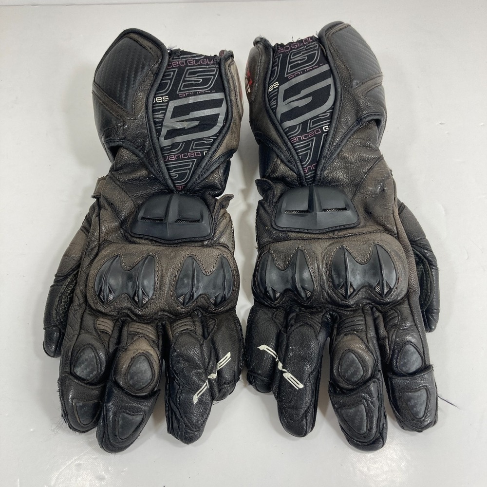 Five RFX1 Motorcycle Racing Gloves Black Leather‎ Carbon Made with Kevlar M 9